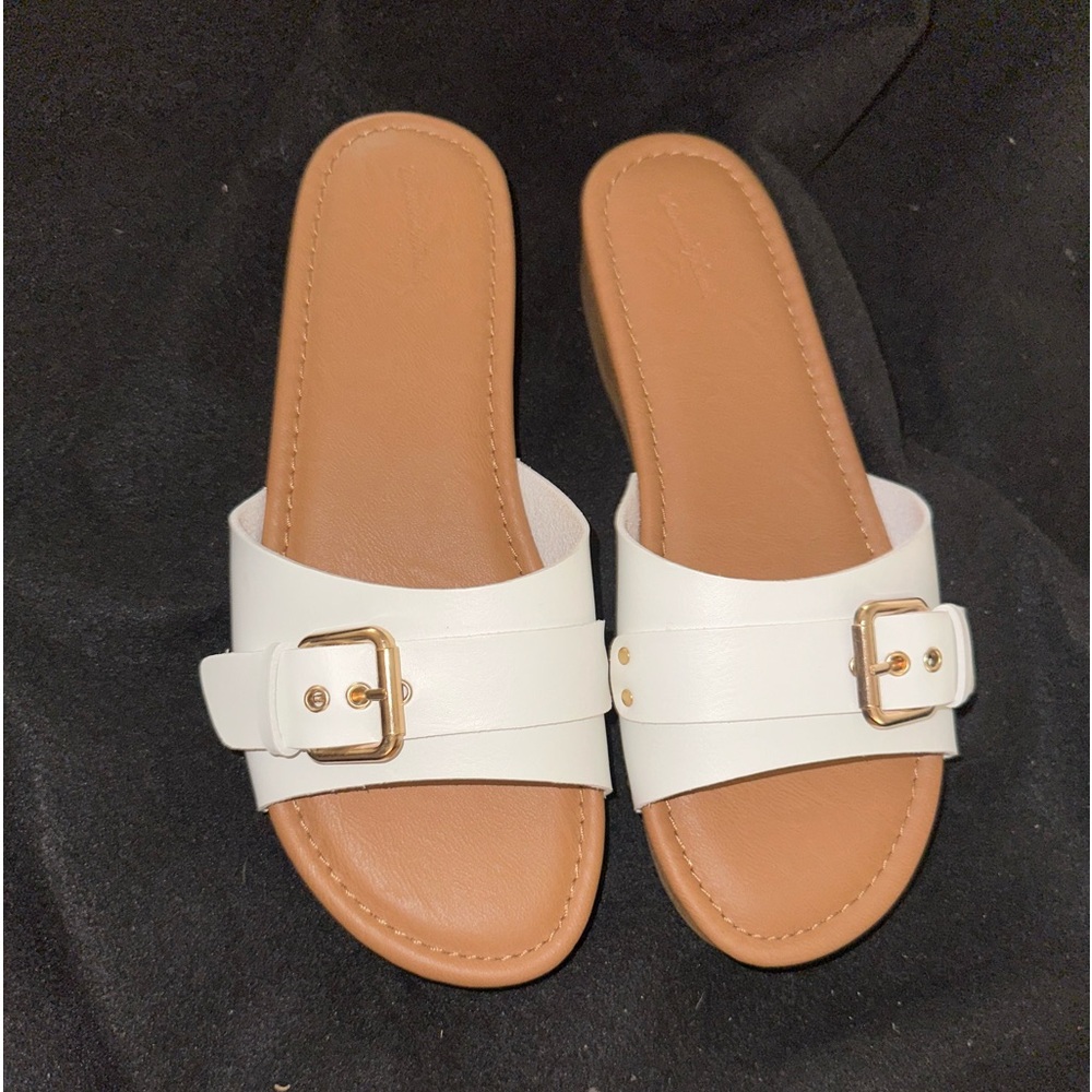 White slip on sandals